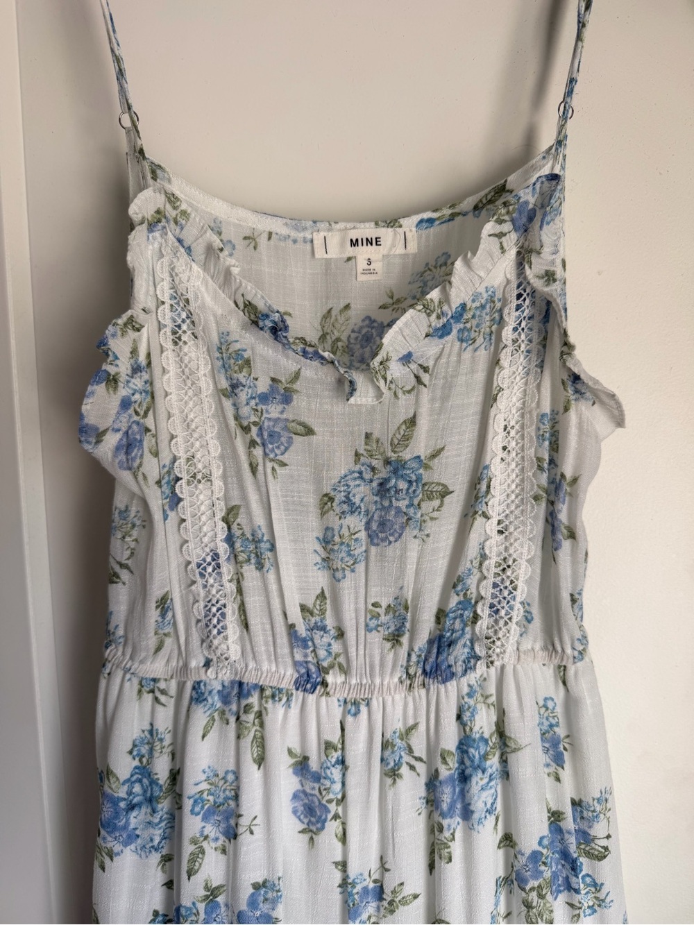 MINE White Dress with Blue Floral Print
